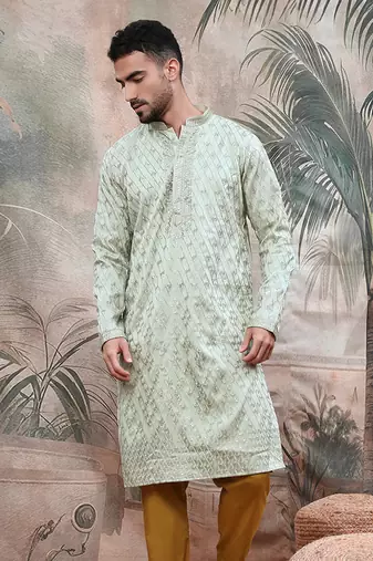 Grey steel polyester sequins kurta with chikankari work