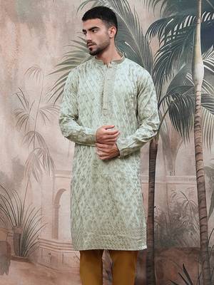 Grey steel polyester sequins kurta with chikankari work 4