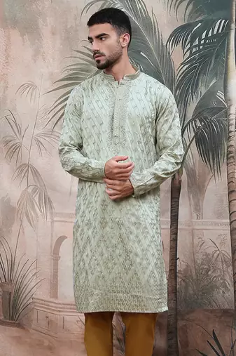 Grey steel polyester sequins kurta with chikankari work
