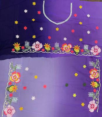 Purple embroidery work style georgette saree 5