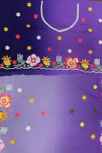 Purple embroidery work style georgette saree