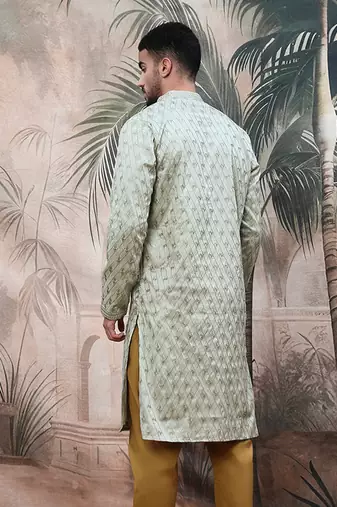 Grey steel polyester sequins kurta with chikankari work