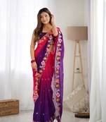 Purple embroidery work bollywood style georgette saree