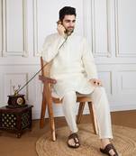 off white floral work fusion wear kurta