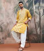 Mustardsequinschikankari work kurta