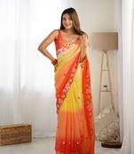 Yellow embroidery work bollywood style georgette saree