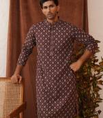 Purple viscose rayon embroidered kurta pyjama set