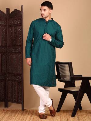 Firozi solid chikankari kurta 1