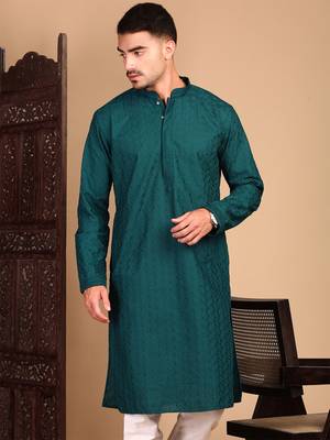 Firozi solid chikankari kurta 2