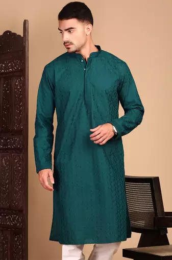 Firozi solid chikankari kurta