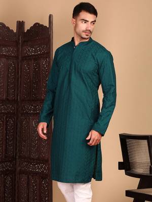Firozi solid chikankari kurta 3