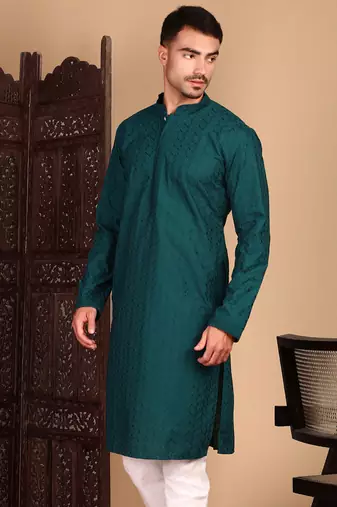 Firozi solid chikankari kurta