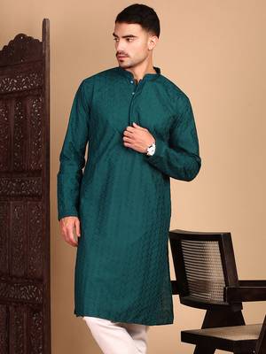 Firozi solid chikankari kurta 4