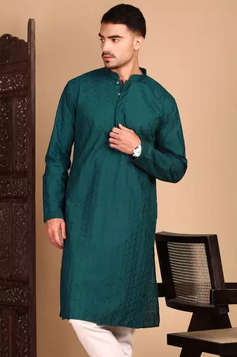Firozi solid chikankari kurta