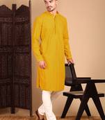 Mustard solid chikankari kurta