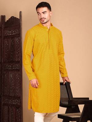 Mustard solid chikankari kurta 3