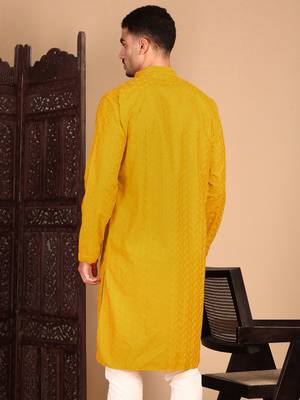 Mustard solid chikankari kurta 5