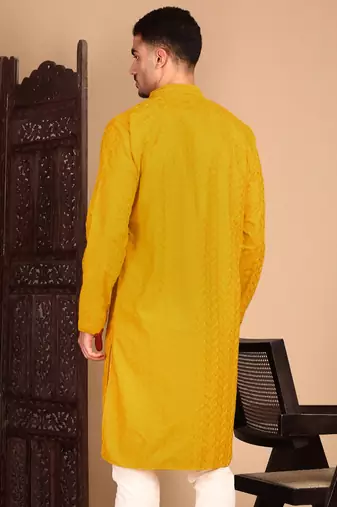 Mustard solid chikankari kurta