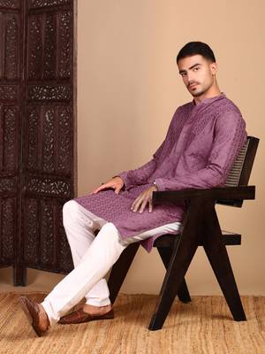 Mauve solid chikankari kurta 1