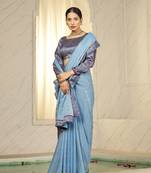 Sky blue digital foil printed bollywood style chiffon saree