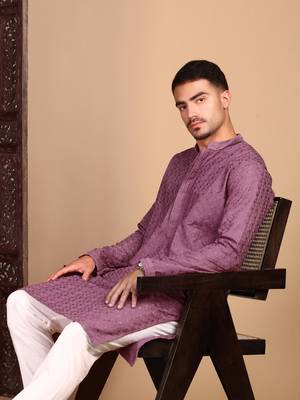 Mauve solid chikankari kurta 2