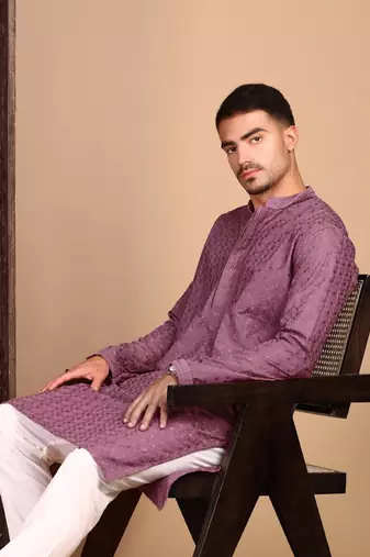 Mauve solid chikankari kurta