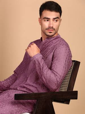 Mauve solid chikankari kurta 3