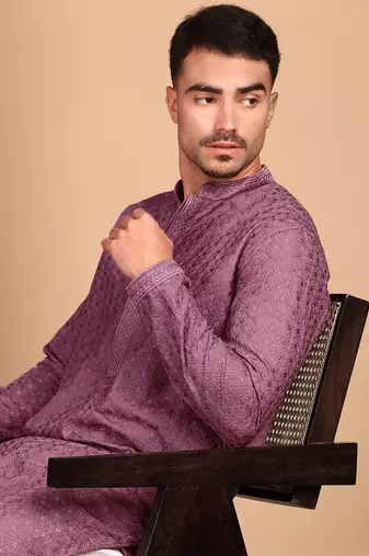 Mauve solid chikankari kurta