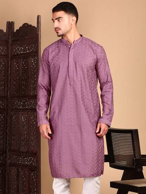 Mauve solid chikankari kurta 4