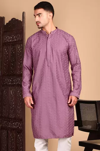 Mauve solid chikankari kurta