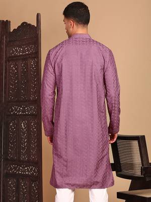 Mauve solid chikankari kurta 5