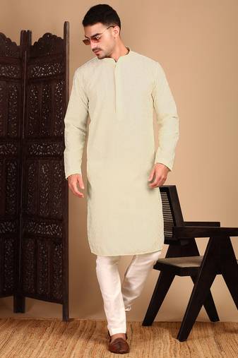 Off white solid chikankari kurta