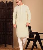 Off white solid chikankari kurta