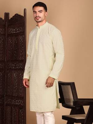 Off white solid chikankari kurta 2