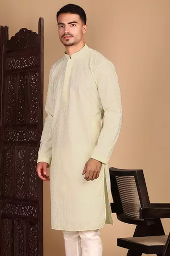 Off white solid chikankari kurta