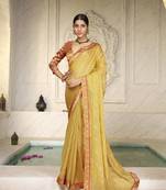 Yellow digital foil printed bollywood style chiffon saree