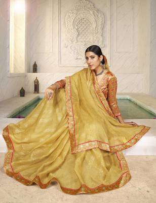 Yellow digital foil printed style chiffon saree 2
