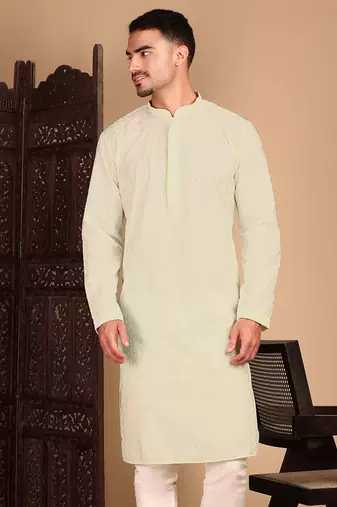 Off white solid chikankari kurta