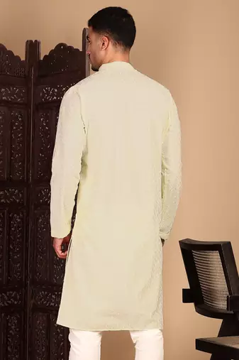 Off white solid chikankari kurta