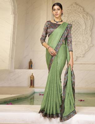 Green digital foil printed style chiffon saree 1