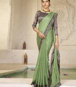 Green digital foil printed bollywood style chiffon saree
