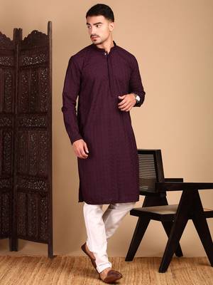 Wine chikankari kurta 1