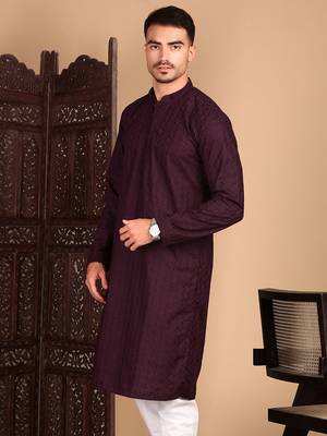 Wine chikankari kurta 2
