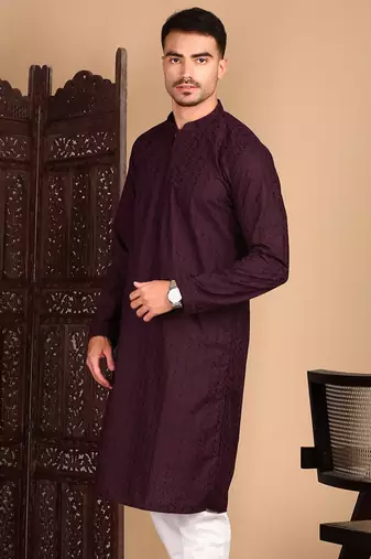 Wine chikankari kurta
