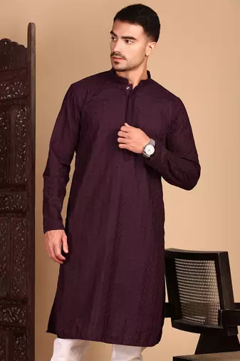 Wine chikankari kurta
