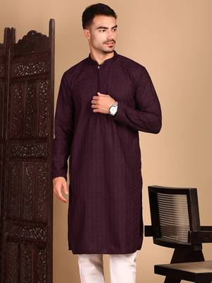 Wine chikankari kurta 4
