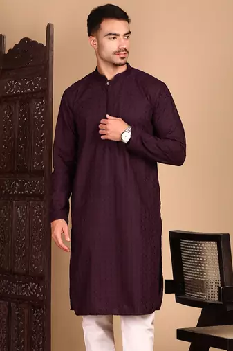 Wine chikankari kurta