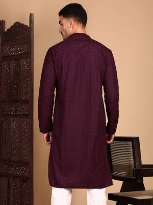 Wine chikankari kurta 5