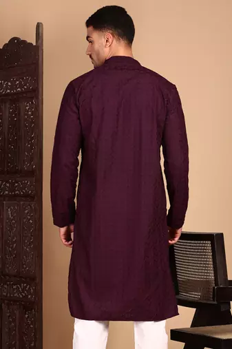 Wine chikankari kurta