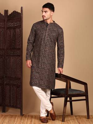 Brown chic geometric chikankarisequin kurta 1